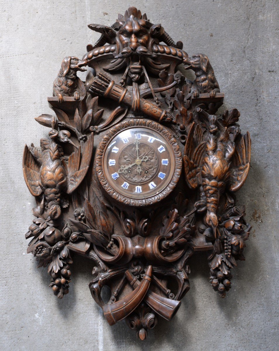 Large Walnut Cartel With Hunting Decor