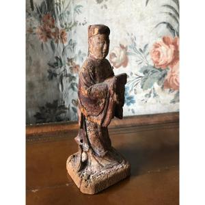 Statuette Votive Bois peint Chine XVIIe