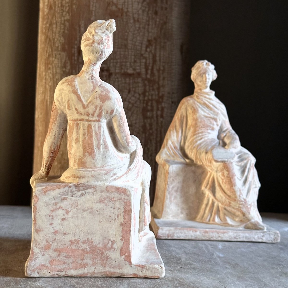 2 Tanagra Statuettes/terracotta/20th Century-photo-2