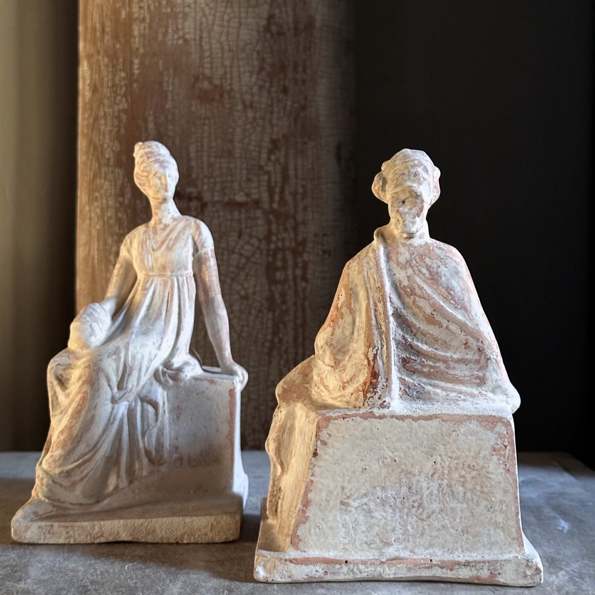 2 Tanagra Statuettes/terracotta/20th Century-photo-4