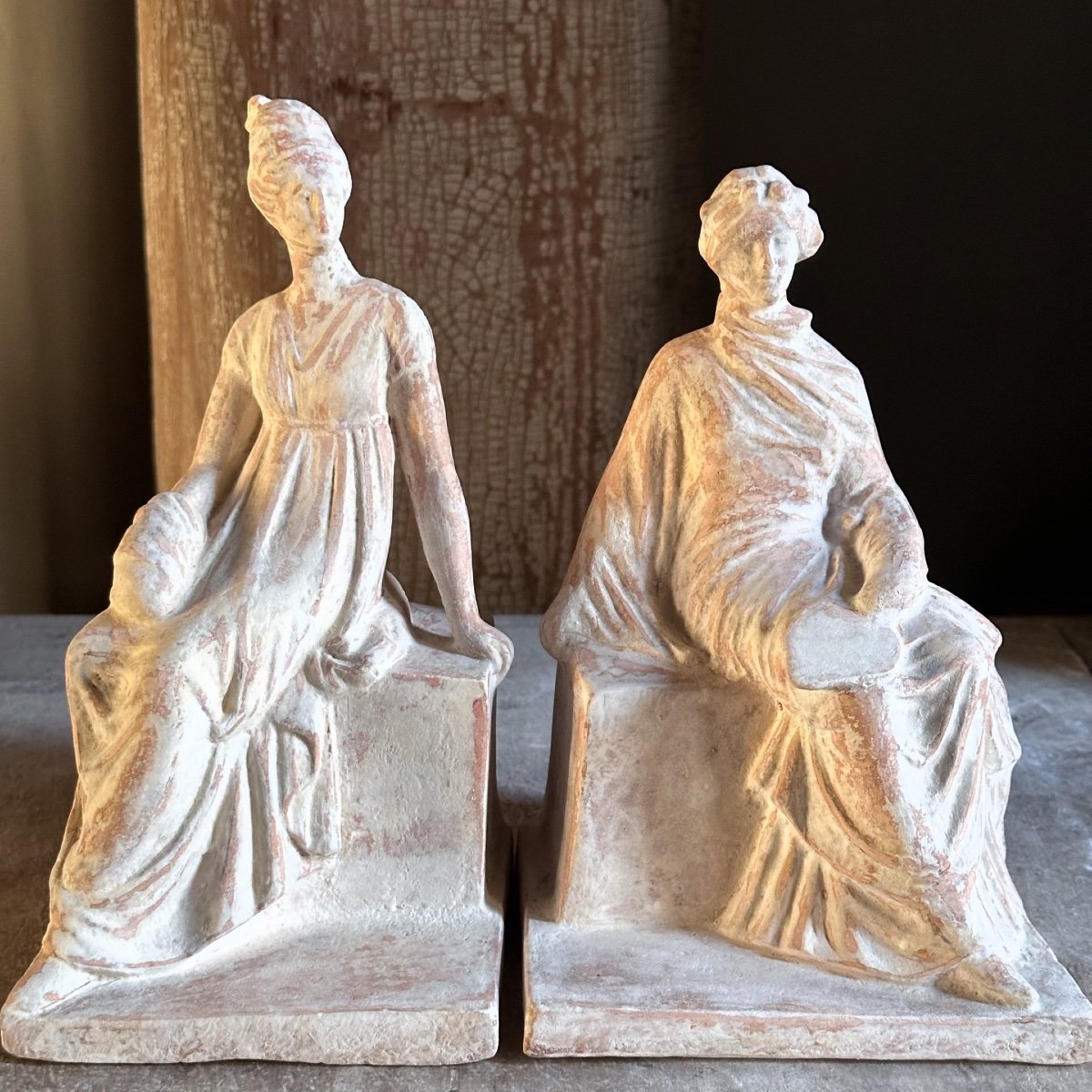 2 Tanagra Statuettes/terracotta/20th Century