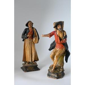 Couple Of Sculpted Characters South Tyrol Late 18th Century