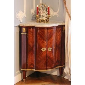 Pair Of Transition Period Corner Cabinets, Marquetry In Rosewood, Stamped Leleu