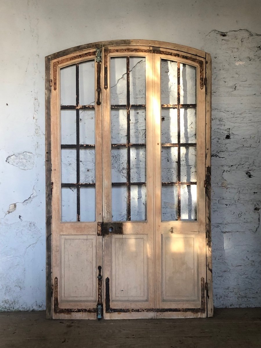 Oak Front Door With Glazing And Metal Crossbar