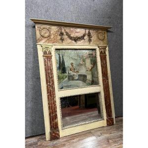 Miroir Trumeau De Style Louis XVI En Bois Laqué Et Rechampis