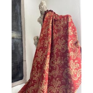 Paire De Rideaux Anciens  époque XIXème Tissu d'Ameublement En Soie Et Lin  Et Passementerie 