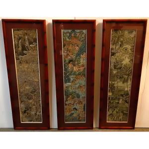 Set Of 3 Balinese Paintings Indonesia Traditional Art Of Batuan 