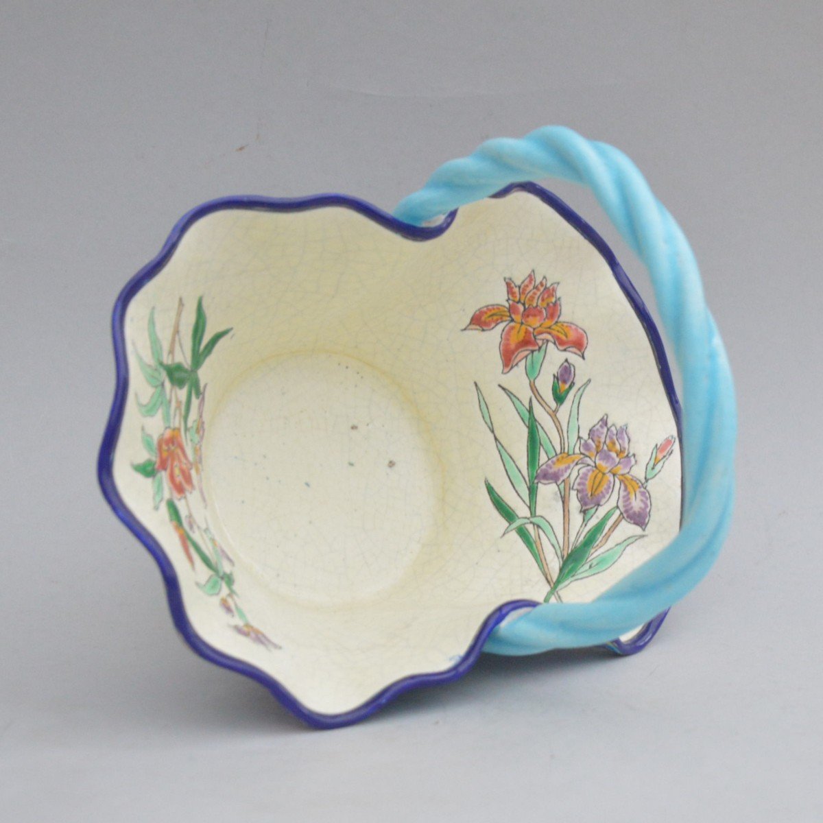 Large Basket Longwy Enamels With Flower Decoration-photo-2