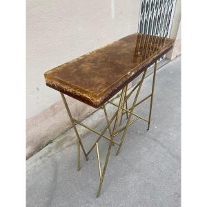 Rare Brass Console And Crushed Icel Resin Top By Marie-claude De Fouquières