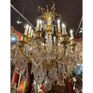 Important Chandelier With 24 Lights On Two Rows, Louis XVI Style, Late 19th Century