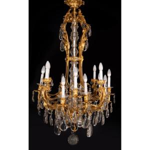 Louis XVI Style Chandelier Or Ceiling Light. Bronze, Glass. France, 19th Century.