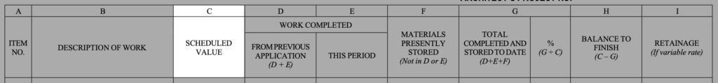 Image of the table fields in the AIA G703 with column C highlighted