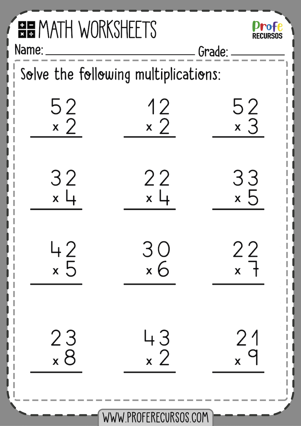 Multiplication 3 Digit By 2 Digit Worksheet