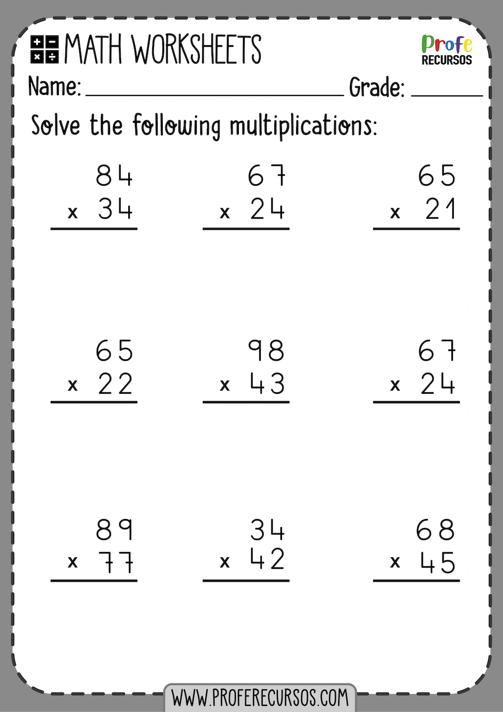 2-Digit by 2-Digit Multiplication Worksheets