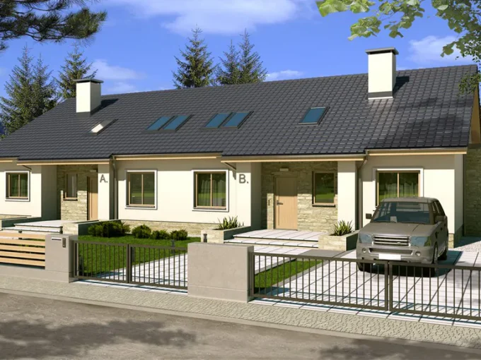 Proiect de casa duplex cu cerdac 150m2