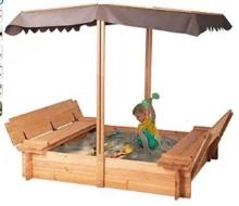 Wood Sandbox with Cover, Sand Box with 2 Bench Seats for Aged 3-8 