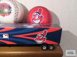 Shelf with Cleveland Indians memorabilia