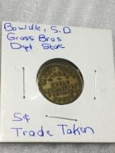 Gross Brothers Department Store Bowdle South Dakota 5 Cent Trade Token