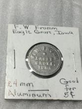 F. W. Fromm Eagle Grove Iowa 5 Cent Trade Token