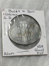 F. Boldt & Sons Hosmer South Dakota 25 Cent Trade Token