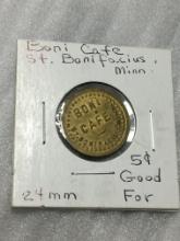 Boni Café St. Bonifacius Minnesota 5 Cent Trade Token