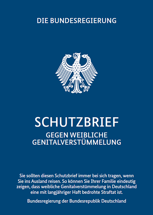 Titelbild der Publikation "Schutzbrief gegen weibliche Genitalverstümmelung"