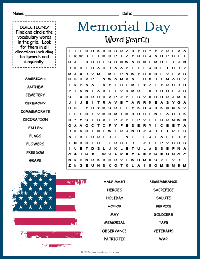 Memorial Day Word Search