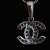 Sterling Silver Long Necklace Featuring Chanel Logo With Crystal Accents - Image 3