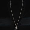 Sterling Silver Long Necklace Featuring Chanel Logo With Crystal Accents - Image 2