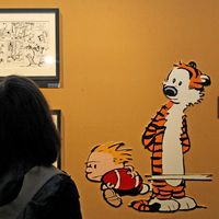 Calvin et Hobbes dans l'exposition Bill Waterson au Festival de BD d'Angoulême en 2015