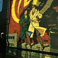 Mur peint "Blake et Mortimer", dans une rue de Bruxelles. 