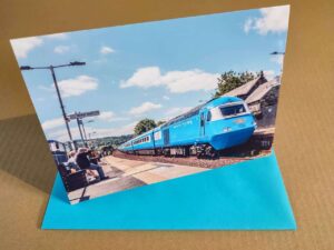 Greetings card with Midland Pullman HST (43055 + 43046) passes through Whalley