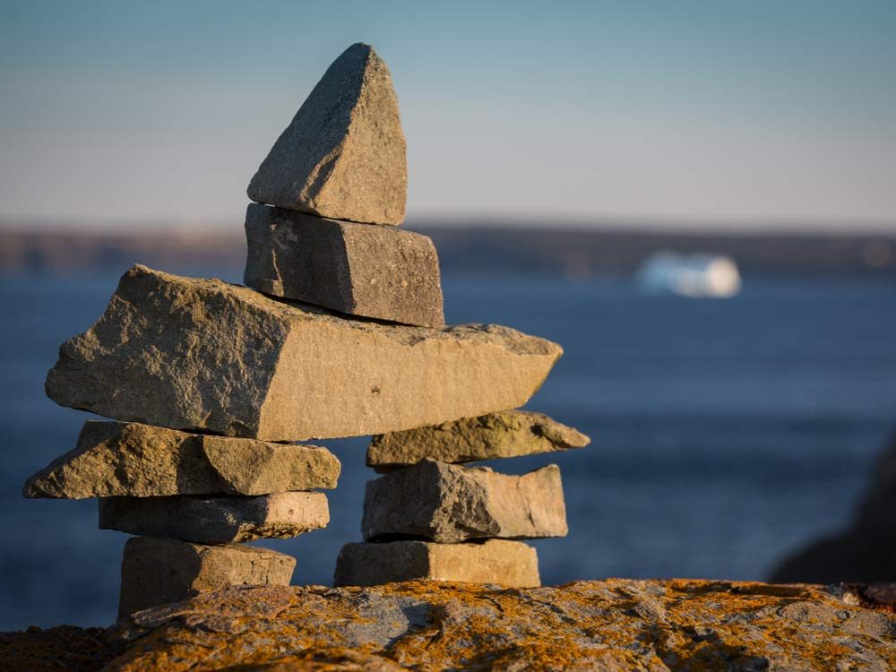 Inukshuk landmark on Newfoundland coast