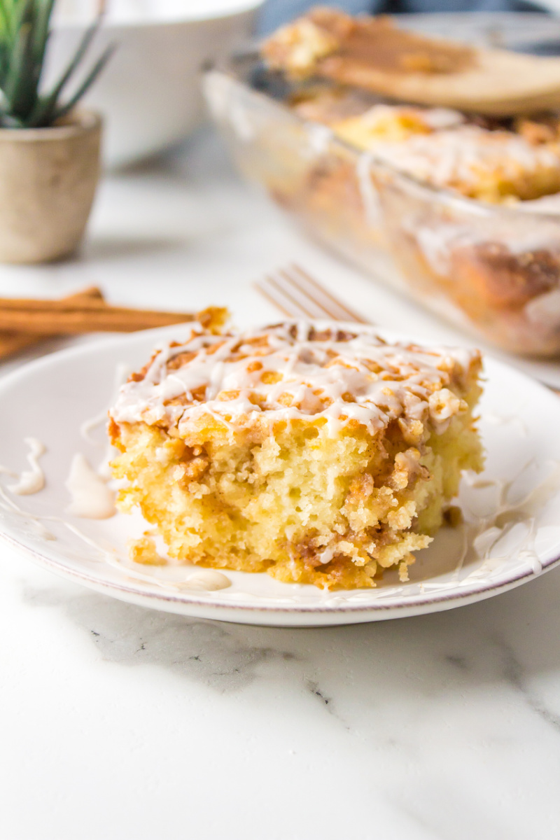 slice of cinnamon roll cake on a plate