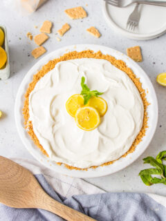 easy lemon pie with fresh lemon garnish