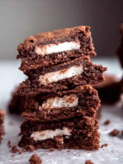 stack of peppermint surprise brownies