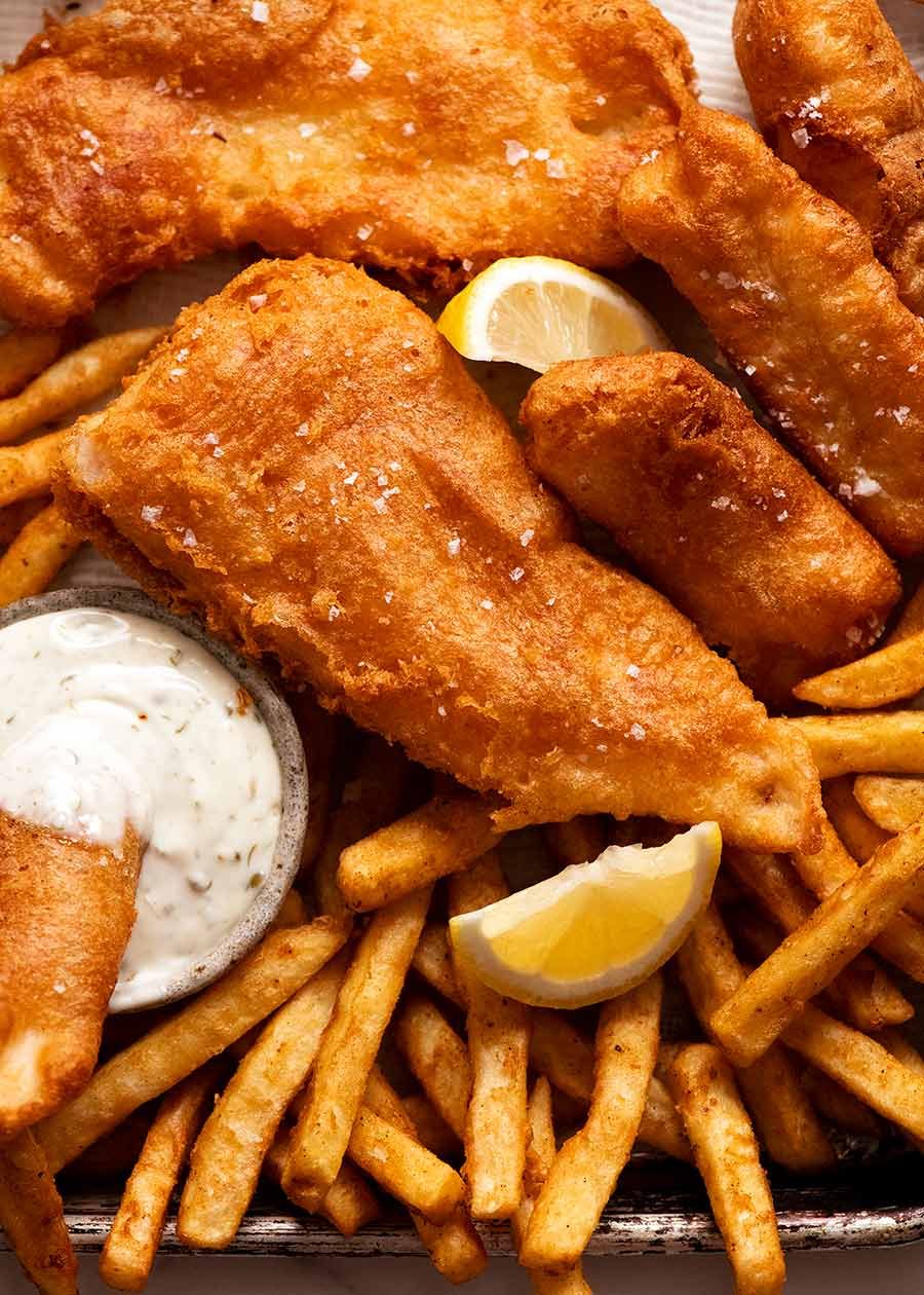 Freshly made crispy Beer Battered Fish and chips