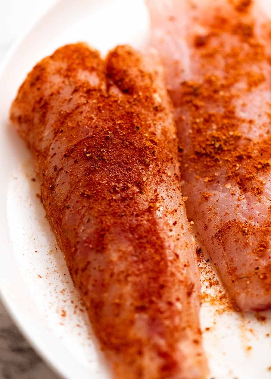 Raw flathead fillets with Fish Seasoning - Spice Rub for Fish