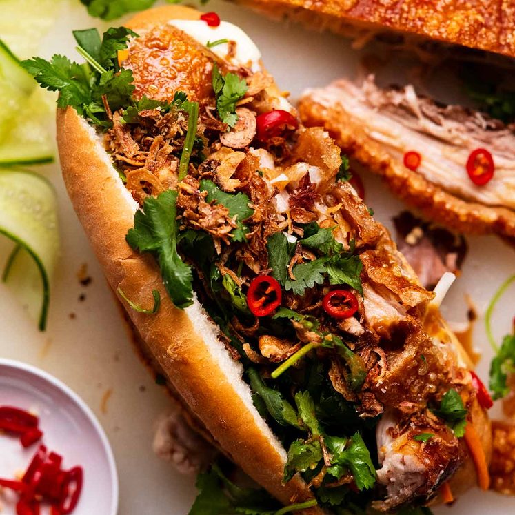 Crispy pork belly banh mi