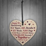 Anniversary Wooden Heart To Celebrate 11th Wedding Anniversary