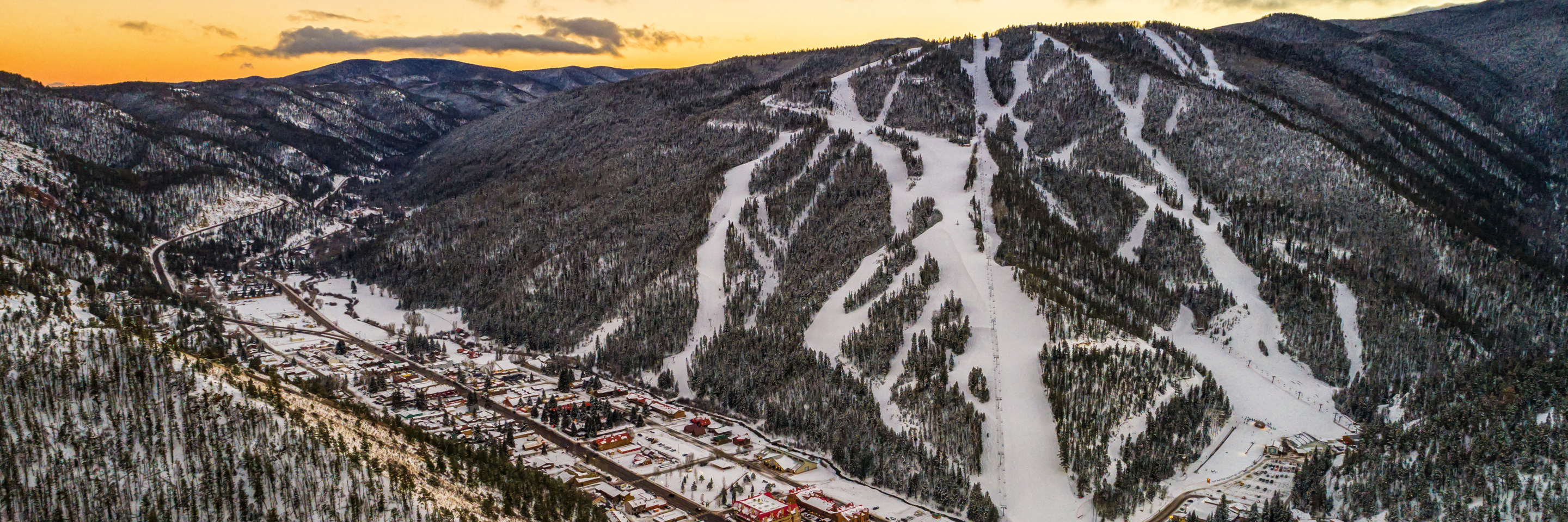 Town of Red River with ski area in background. The best ski area in New Mexico