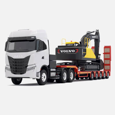 Iveco S-Way Tractor and Lowboy Trailer With Excavator Volvo