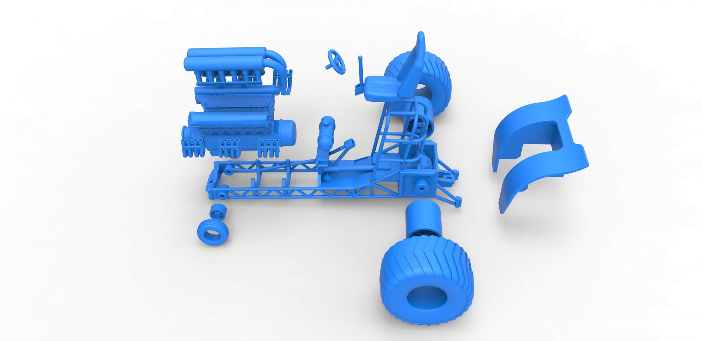 Mini Rod Pulling Tractor with V12 125 3D Model