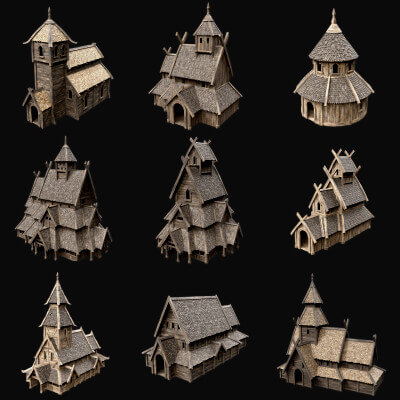 Medieval Wooden Viking Gothic Church Collection