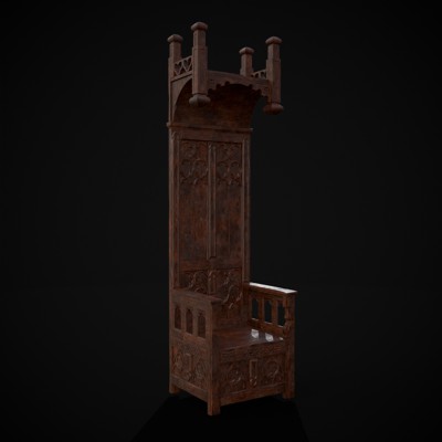 Medieval Wooden Antique Gothic Throne