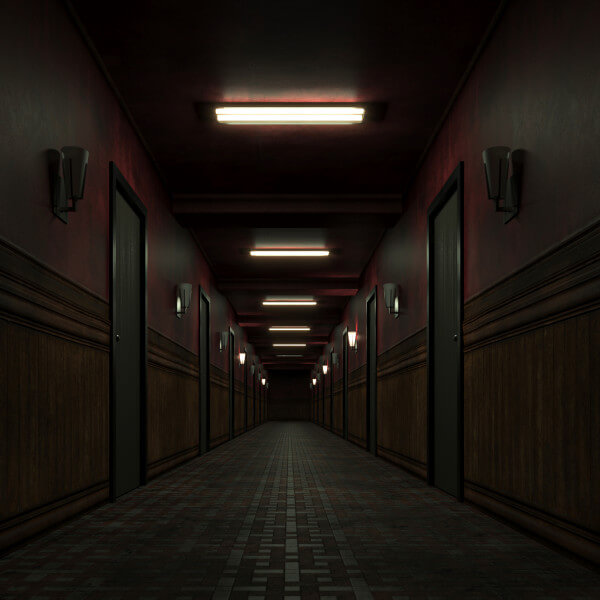 Old dark scary red corridor 03