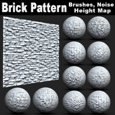 Brick Pattern Brushes, Noise and Height Map