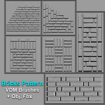 Bricks Pattern VDM Brushes + OBJ, FBX