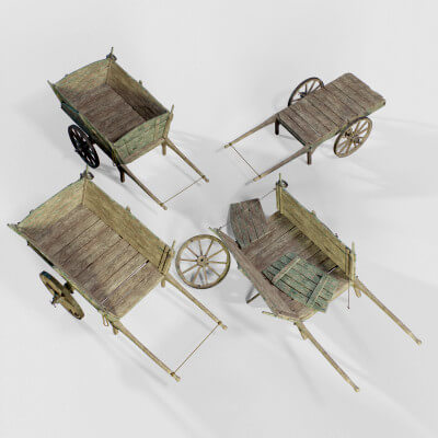 Wooden Medieval Cart 01 PBR Game Ready