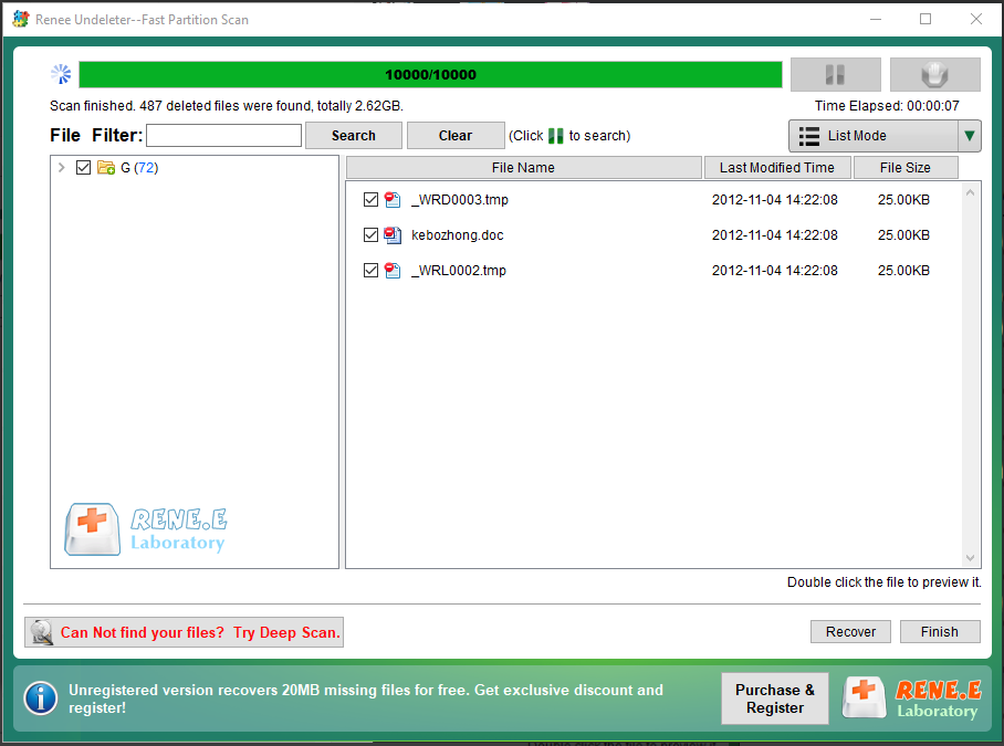 select the target files to recover in fast partition scan